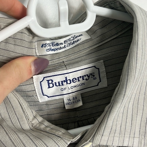 Men’s Vintage Burberry Striped Gray Button Down Size 16-33 - Picture 4 of 8